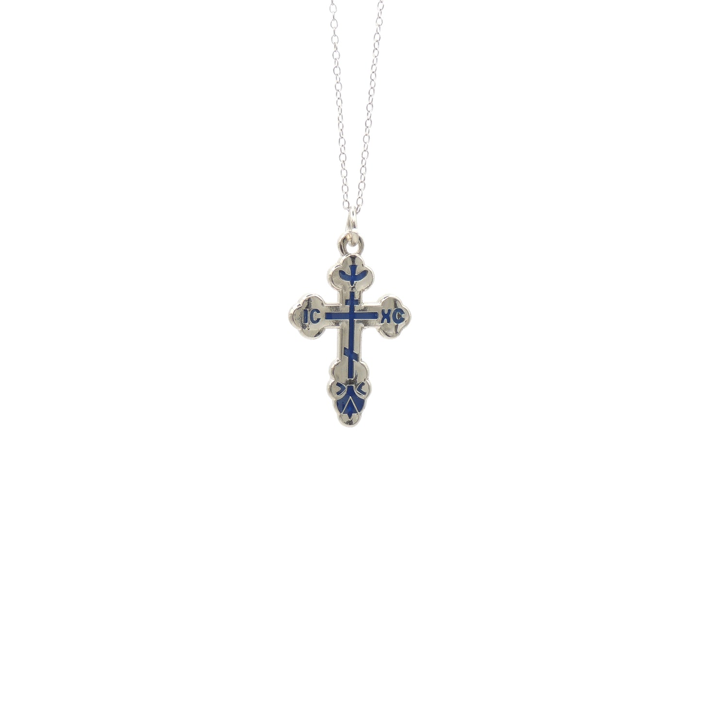St. Xenia Metal Cross w/ Blue Center (Silver-tone or Gold-Tone)