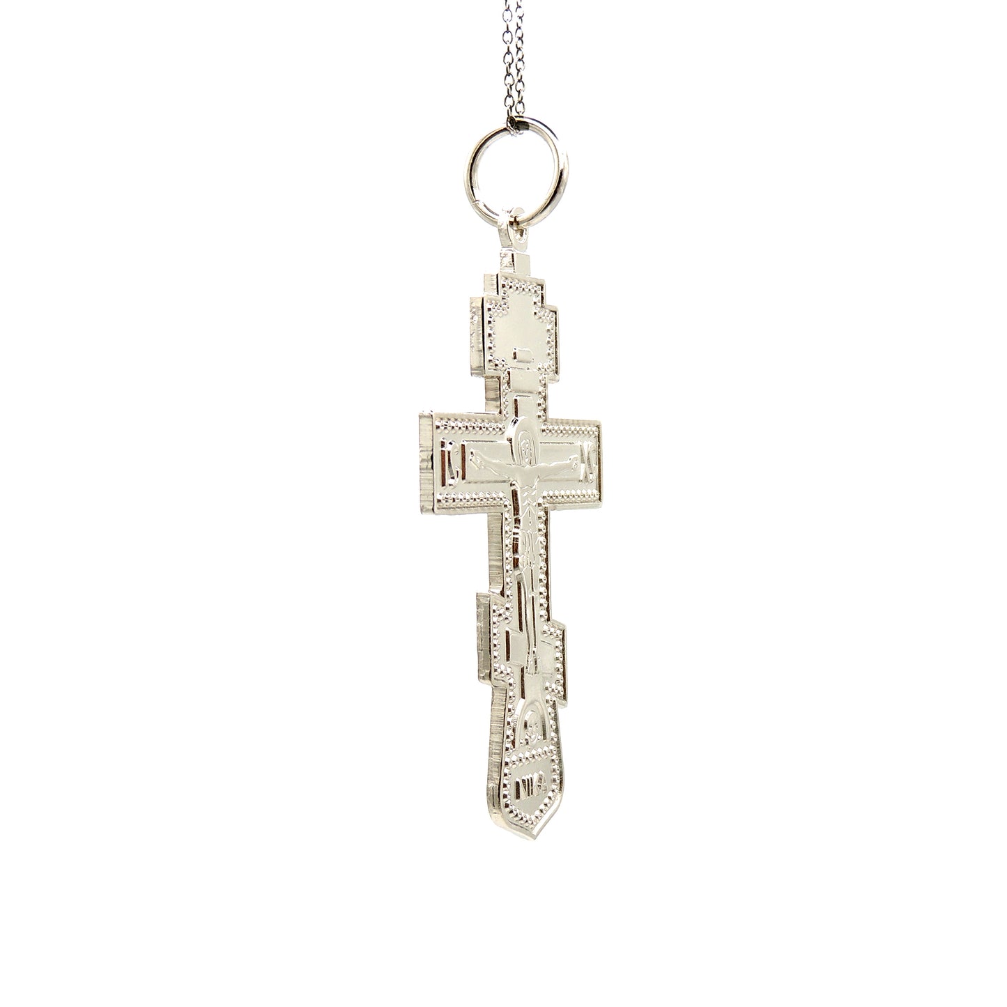 Large Orthodox Metal 3-bar Cross - Silver-tone