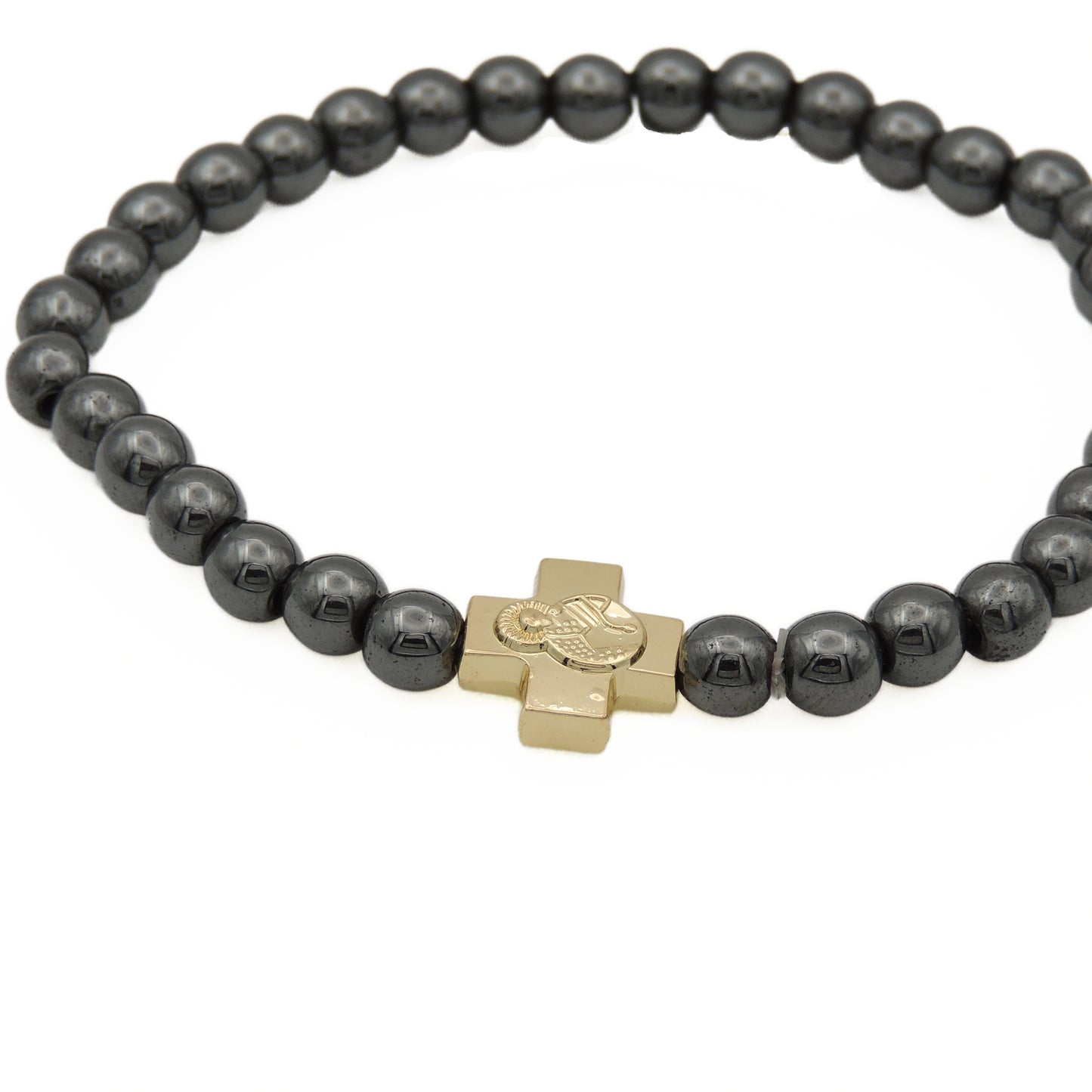 33-Bead Bracelet (Hematite) w/ Cross