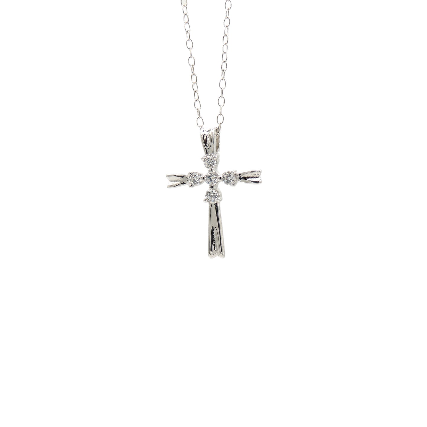 (.925 Sterling Silver) Cross w/ Cubic Zirconia Center & 18" Chain - Small