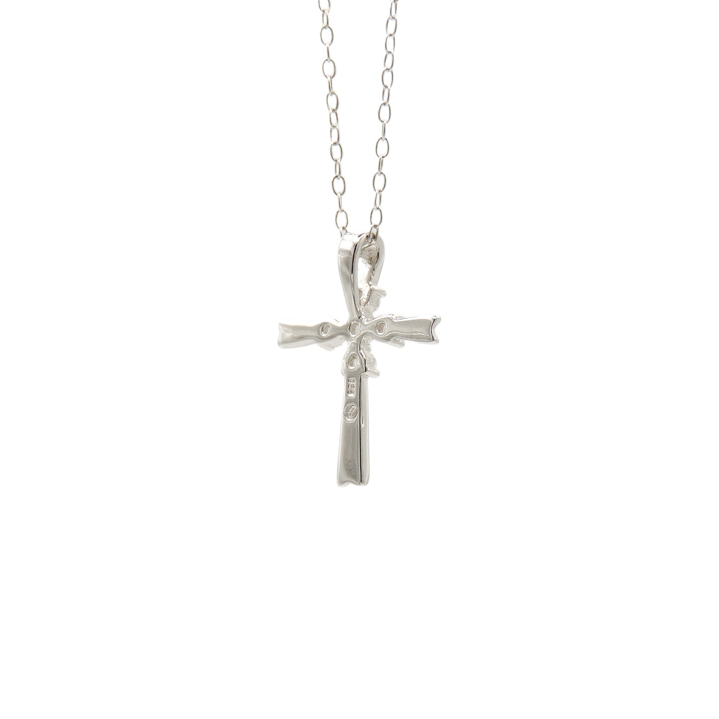 (.925 Sterling Silver) Cross w/ Cubic Zirconia Center & 18" Chain - Small