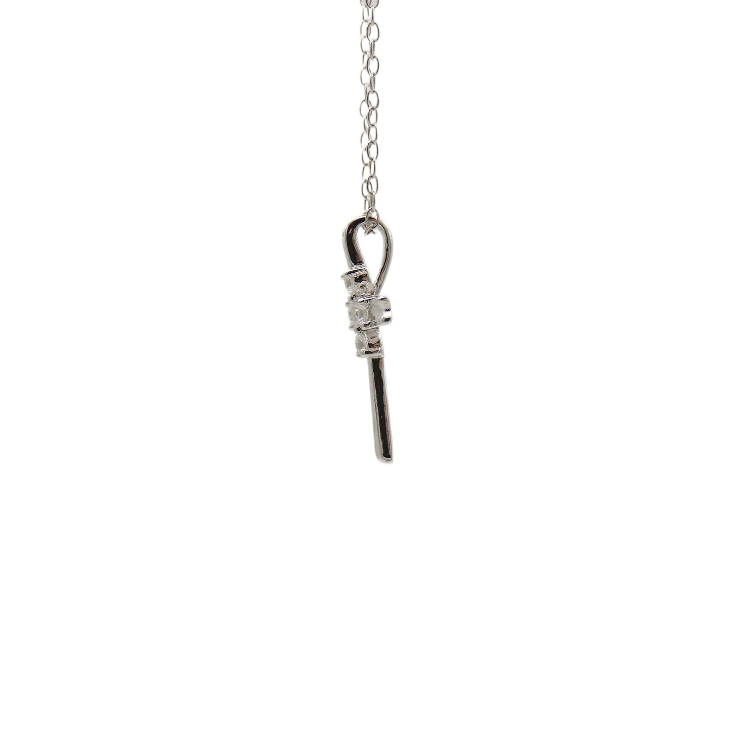 (.925 Sterling Silver) Cross w/ Cubic Zirconia Center & 18" Chain - Small