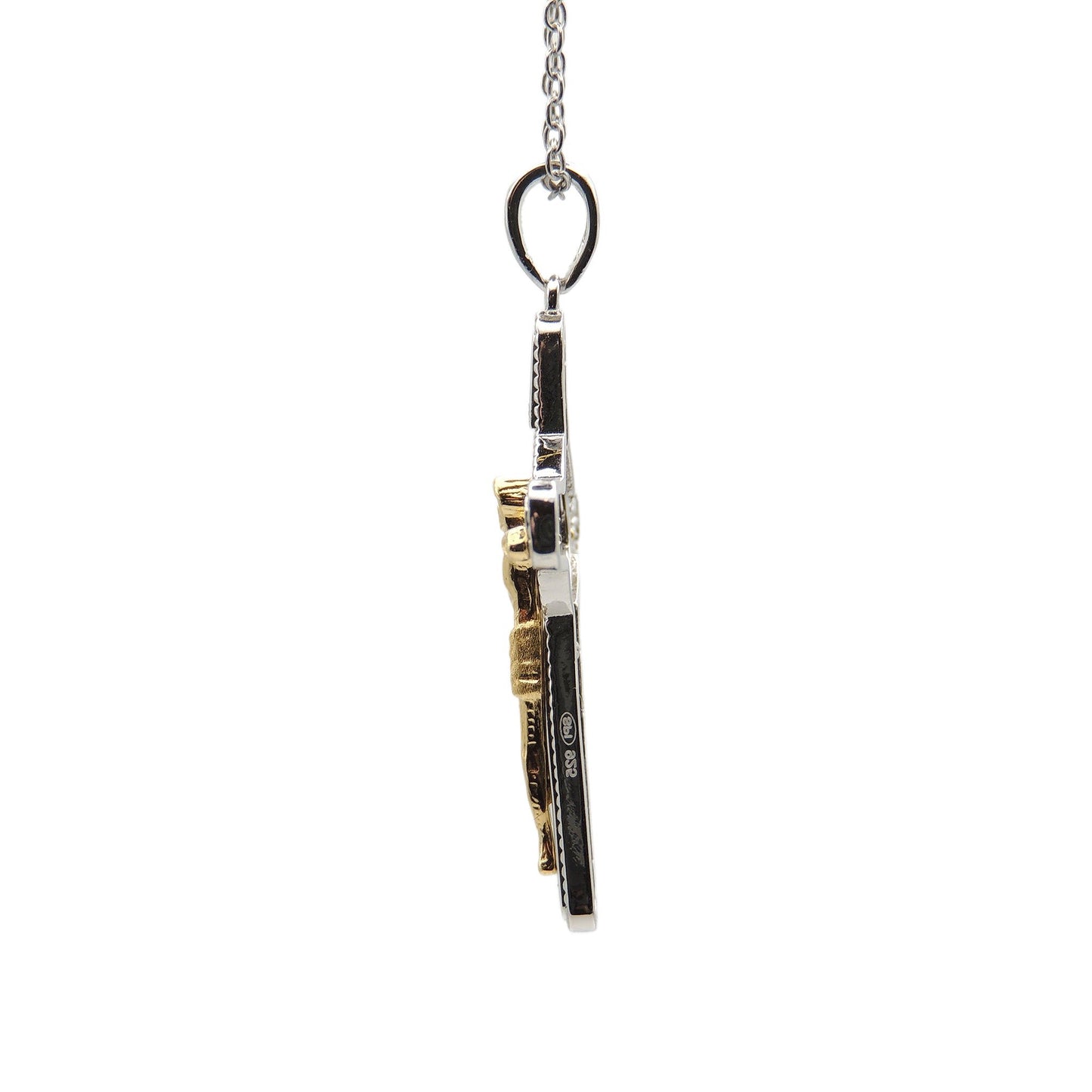 (.925 Sterling Silver) Crucifix (Thick) w/ Gold-Plated Christ - Medium