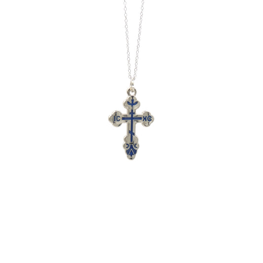 St. Xenia Metal Cross w/ Blue Center (Silver-tone or Gold-Tone)