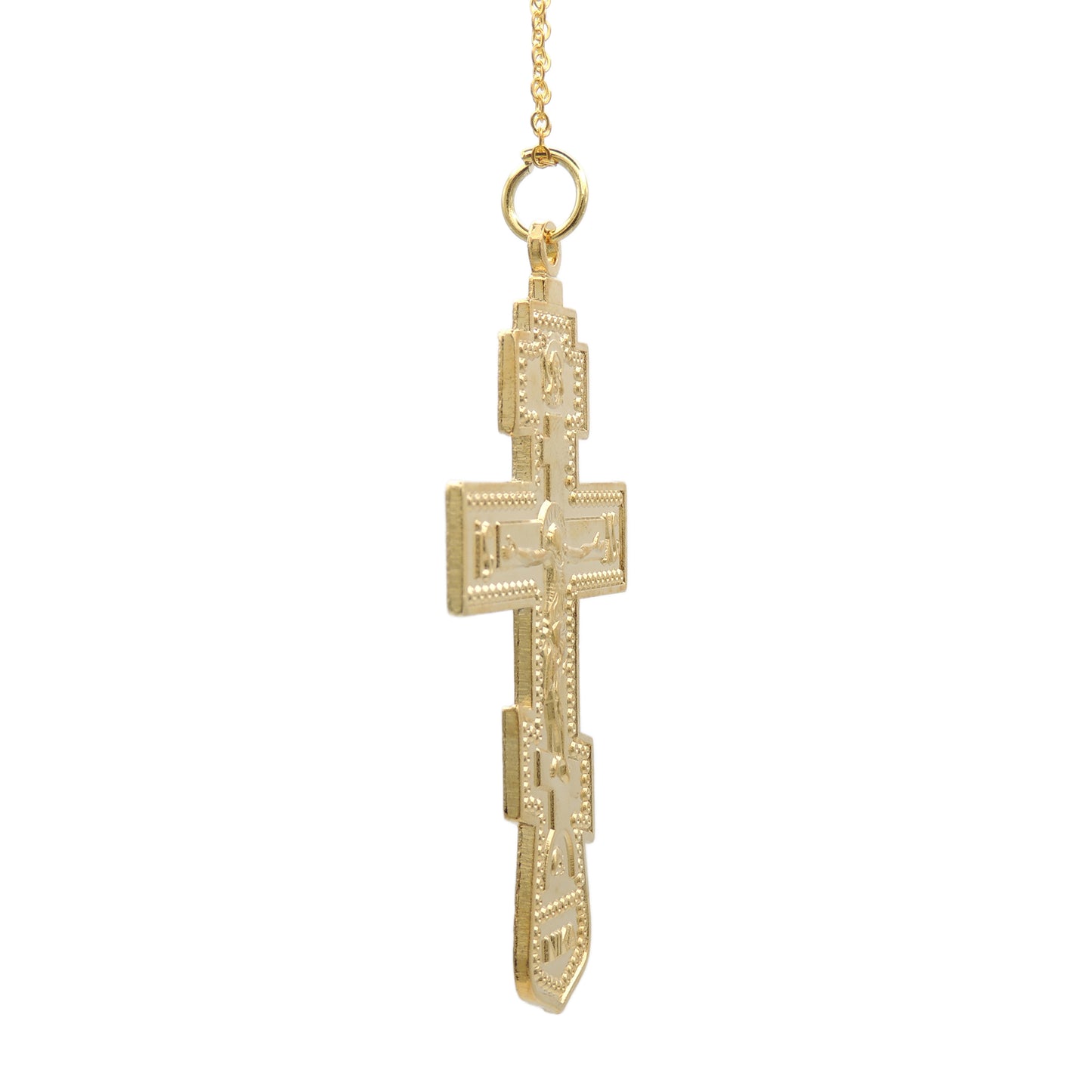 Large Orthodox Metal 3-bar Cross - Gold-tone
