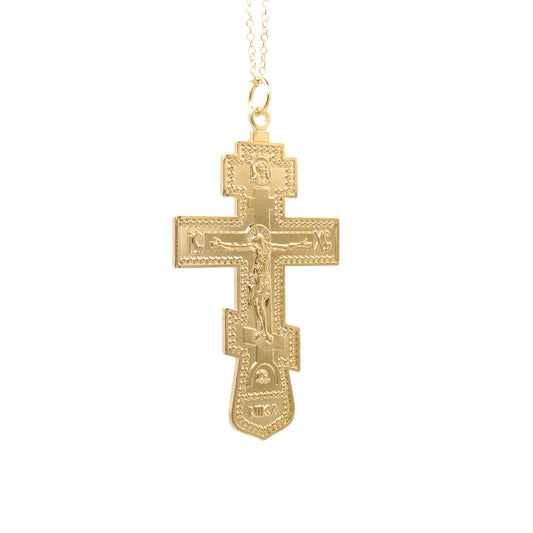 Large Orthodox Metal 3-bar Cross - Gold-tone