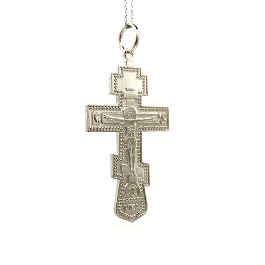 Large Orthodox Metal 3-bar Cross - Silver-tone