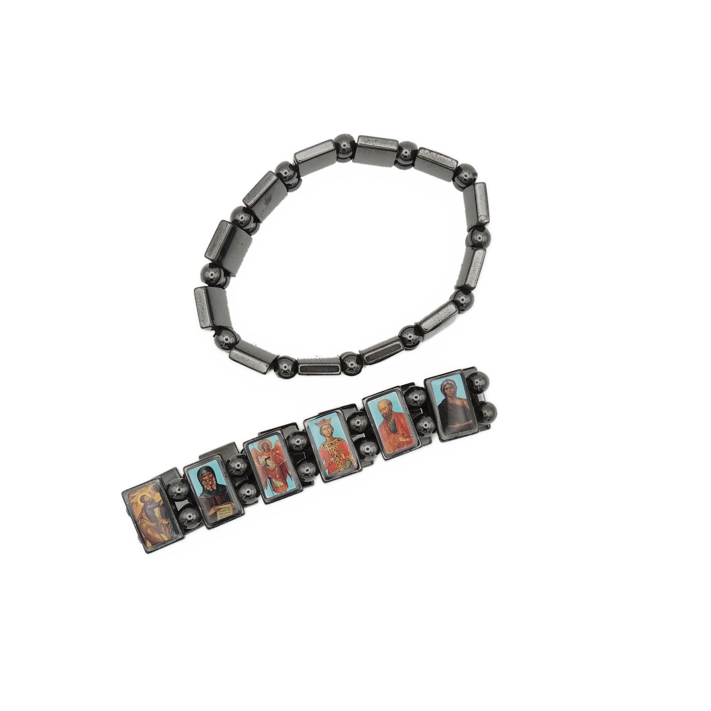 Hematite Icon Bracelet, Eastern Orthodox Saints