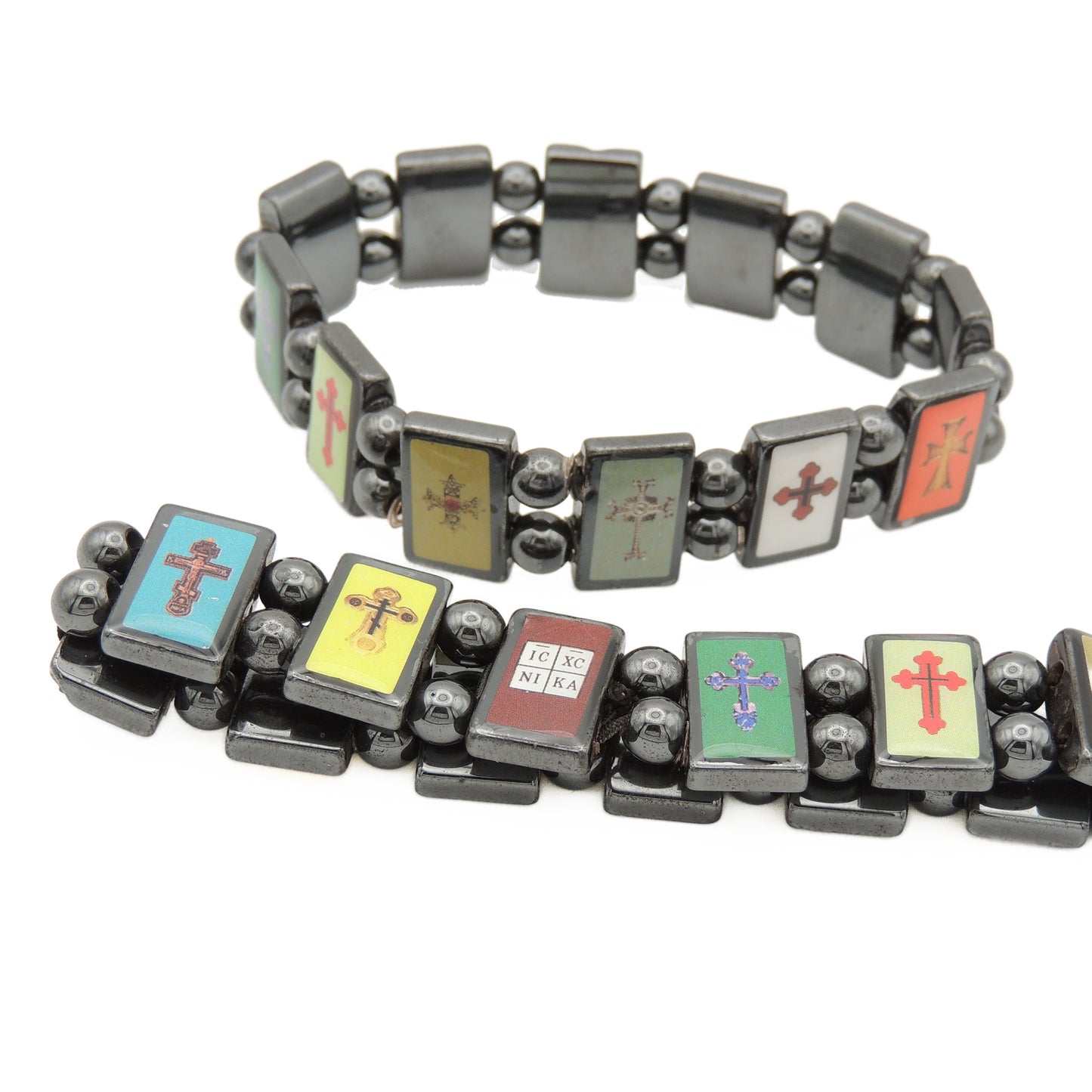 Hematite Icon Bracelet, Orthodox Crosses