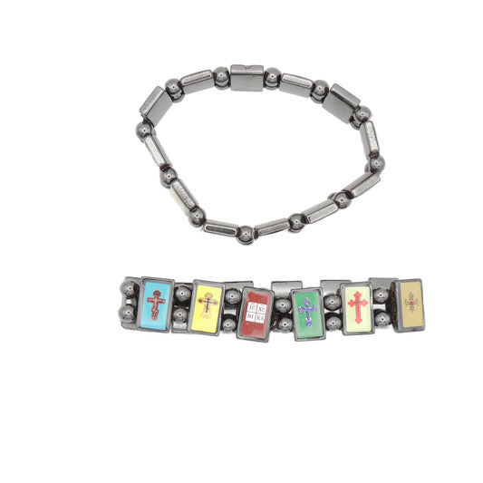 Hematite Icon Bracelet, Orthodox Crosses