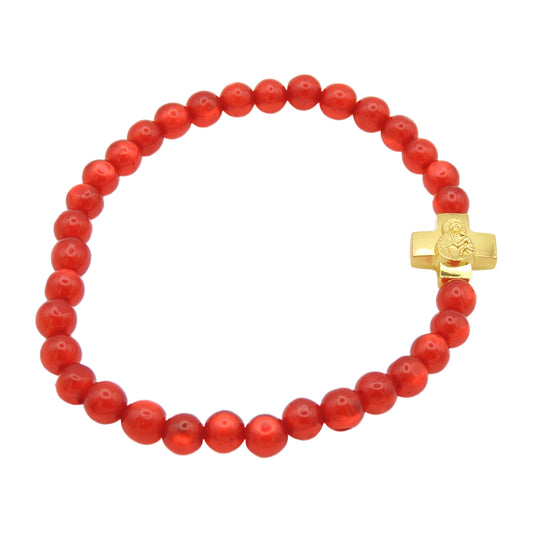 33-Bead Bracelet (Acrylic) w/ Cross - Red