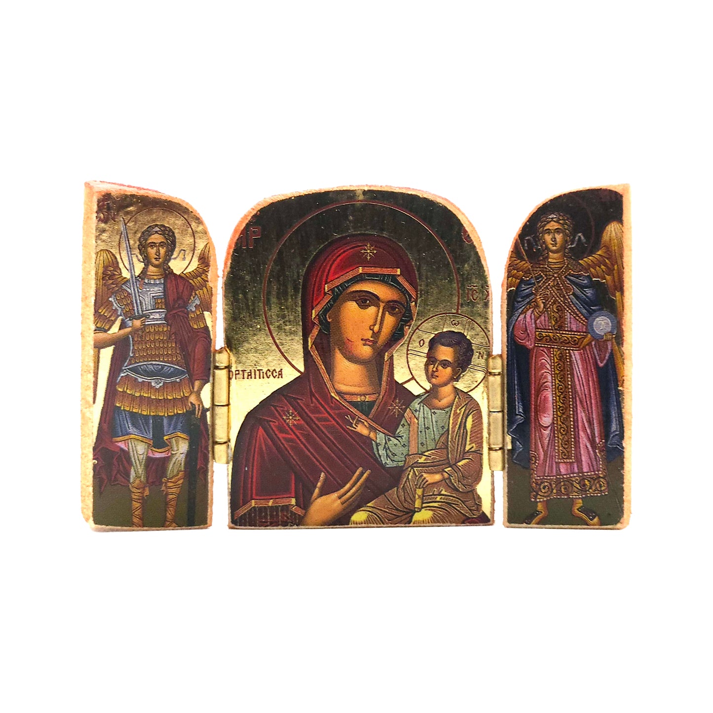 Icon Triptych, Theotokos And Angels, 1.75x2.75”