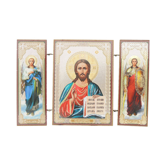 Christ w/ Archangels Icon triptych 5.25x3.5"