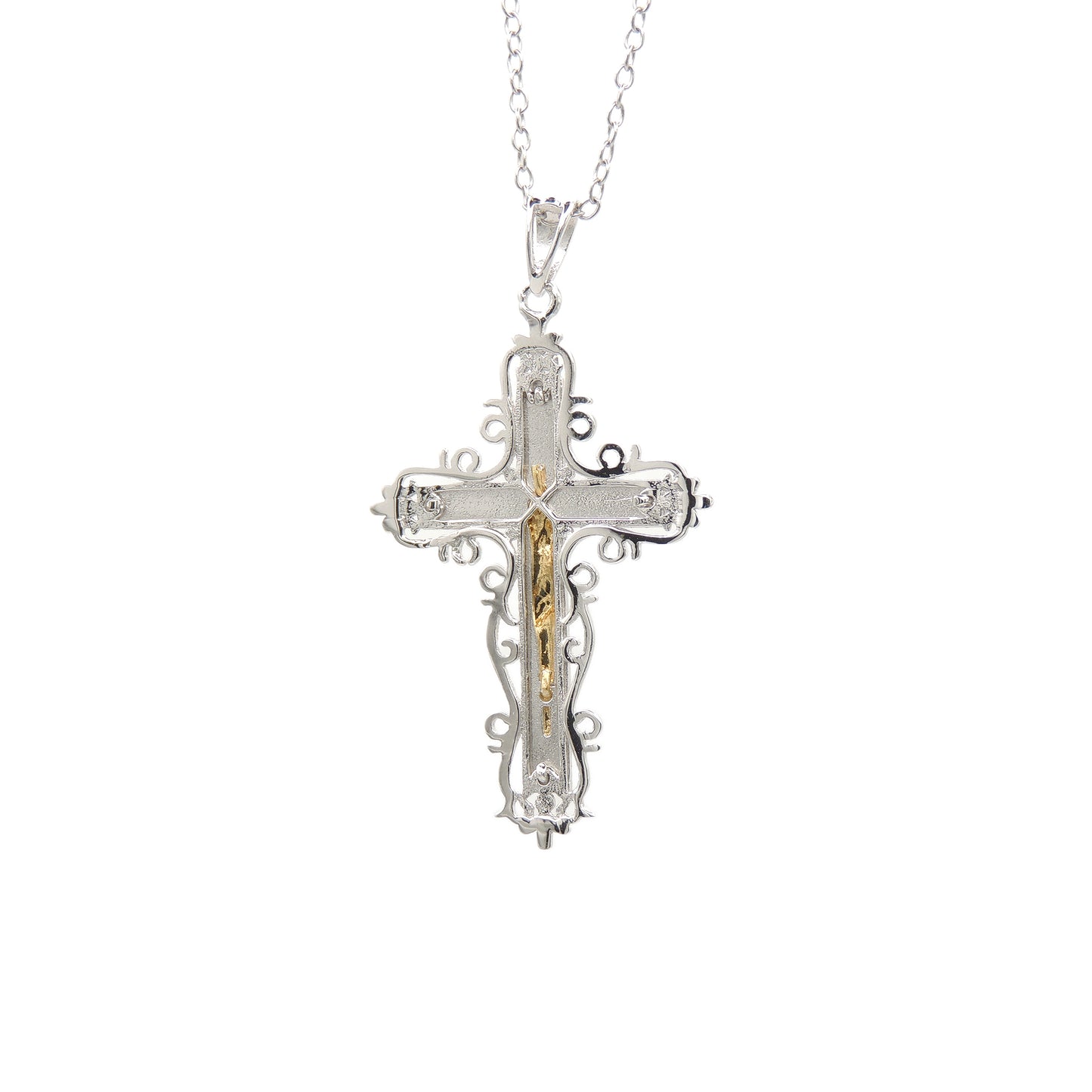 (.925 Sterling Silver) Crucifix w/ Gold-Plated Christ - Medium