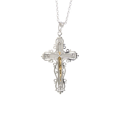 (.925 Sterling Silver) Crucifix w/ Gold-Plated Christ - Medium