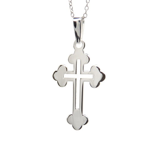 (.925 Sterling Silver) Thin Budded Cross w/ Cut-Out