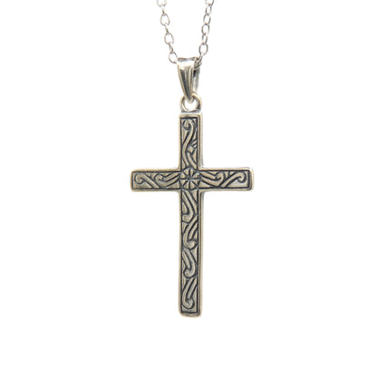 (.925 Sterling Silver) Floral Cross