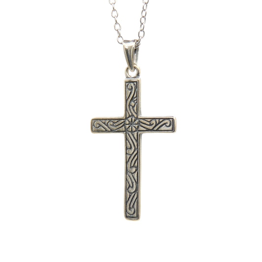 (.925 Sterling Silver) Floral Cross